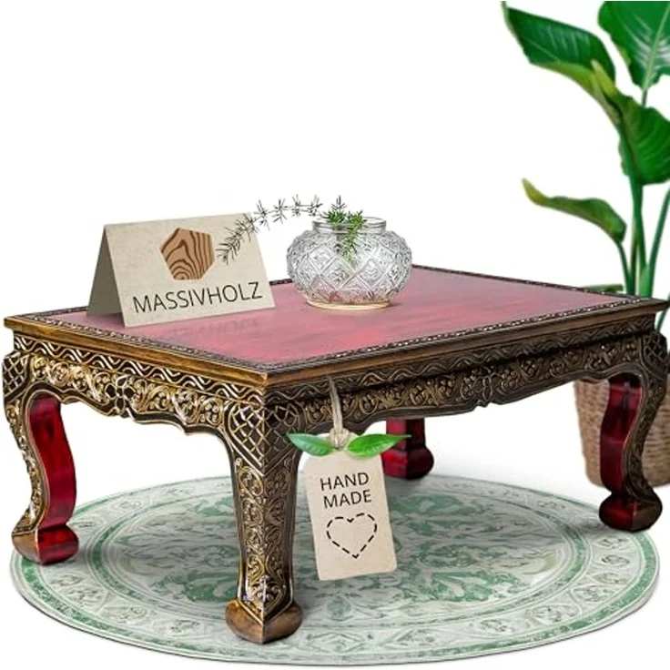 livasia Opiumtisch livasia Opiumtisch mit Goldverzierung, rot, handgefertigt, 76cmx50cm – Bild 1