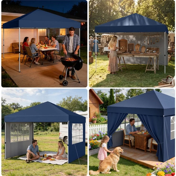 Hawthyhome Faltpavillon 3x3m Pop Up Partyzelt, wasserdicht & UV-Schutz 50+, One-Touch-Schnellaufbau, 3 Höhenstufen, stabiles Kohlenstoffstahl-Gestell, inkl. Tragetasche, für Garten, Camping & Outdoor, Blau – Bild 10