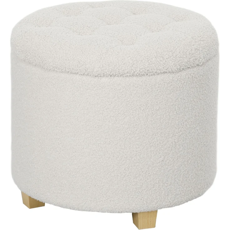 Sitzkissen mit Stauraum, runder Hocker, Fußhocker aus Bouclé-Stoff, Belastbarkeit 120 kg, Ø 45 x 41 cm, weiß – Bild 2