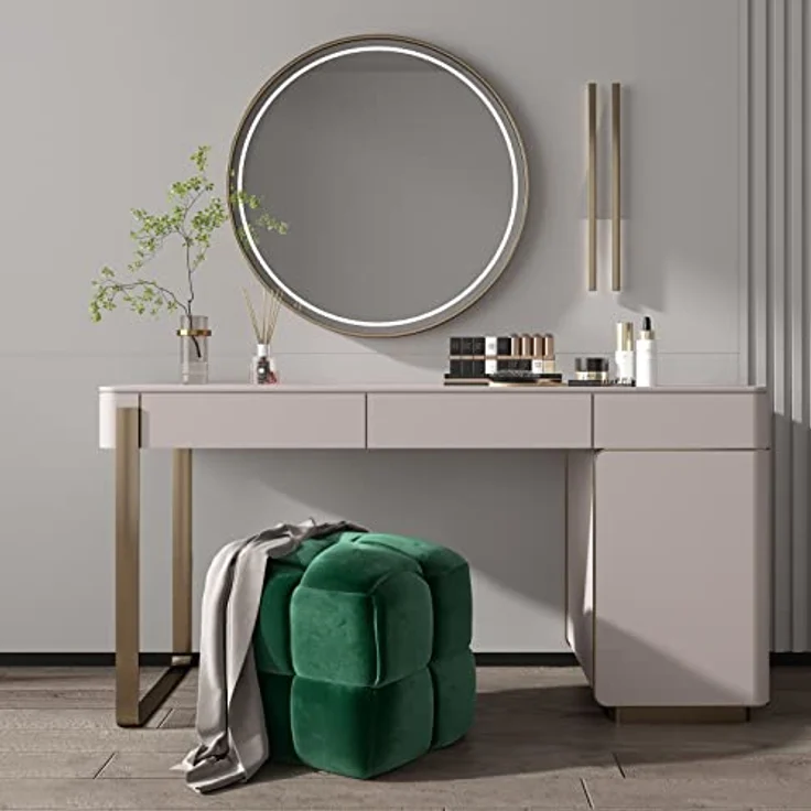 Vesgantti Sitzhocker, Ottomanischer Fußhoker aus Samt, Moderne Sitztruhe für Wohnzimmer, Schlafzimmer, Eingangsbereich, 43 x 43 x 46 cm, Max. Belastbarkeit 140 kg, KIVIK Serie – Bild 8