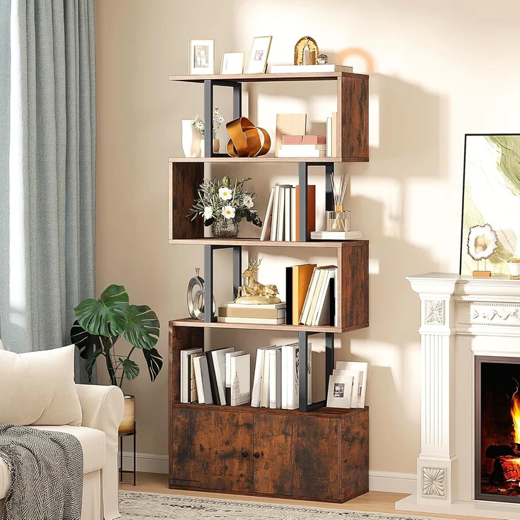 YITAHOME Bücherregal, Industrielles Standregal mit Türen, Regal aus Holz und Metall, Hohes, bodenstehendes Regal, Ausstellungsschrank für Schlafzimmer, Wohnzimmer, Heimbüro, Vintagebraun – Bild 3