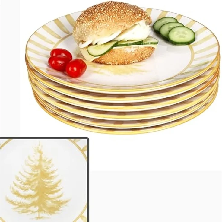 MamboCat Speiseteller 6x Wald ocker Speiseteller Steingut 6 Personen Essteller Streifen, Weihnachtsgeschirr, Weihnachten, Weihnachtsset, Geschirr – Bild 2