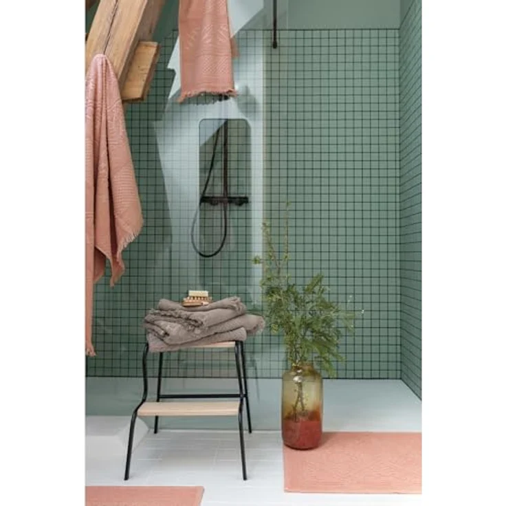 Vivaraise Duschtuch Zoé, Dunkelbraun, 100% Baumwolle, 70x140 cm, weiches und strapazierfähiges Badetuch mit Fransenverarbeitung – Bild 5