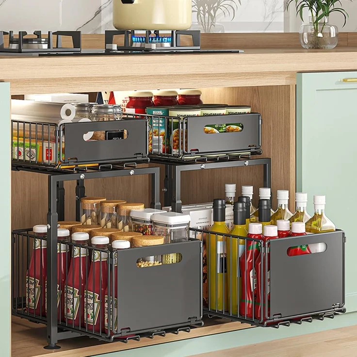 Unterschrank Organizer 2 Etagen Metall küchenregal Badezimmer Arbeitsplatte – Bild 2