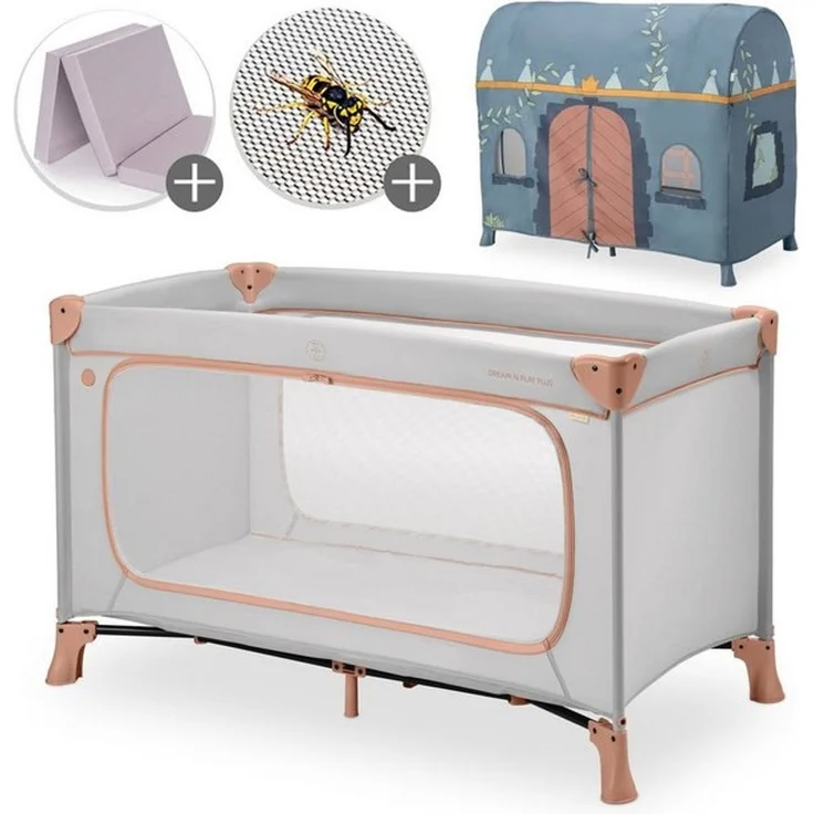 Hauck Baby-Reisebett Dream N Play Plus - Dusty Cork, Kinderreisebett mit Eingang, Matratze, Moskitonetz & Spielzelt faltbar – Bild 4