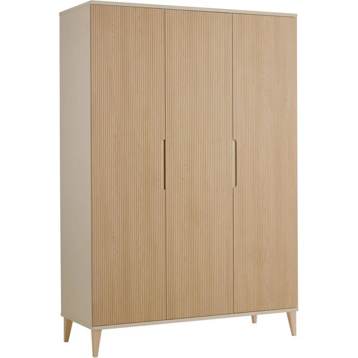 PAIDI Kleiderschrank JONTE in Beige & Eichefarben mit gerillten Türen, verschiedene Größen (B/H/T ca. 95-141/164-207/40-56cm, mit 2 oder 3 Türen + Tiny-Variante) stabiler Drehtürenschrank mit Massivholz-Füßen, Soft-Close-Funktion – Bild 2
