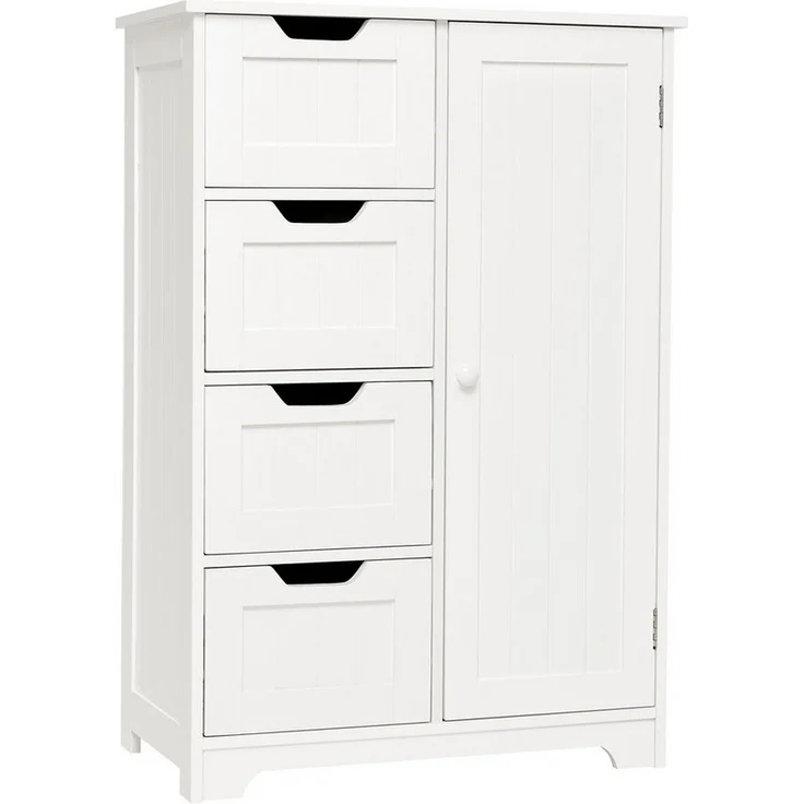 Mondeer Badkommode Badezimmerschrank, Wandkommode mit 4 Schubladen und 1 Tür, Verstellbar, Weiß – Bild 1