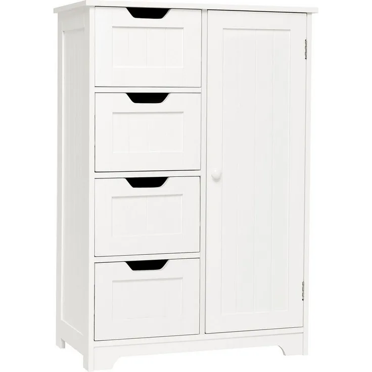 Mondeer Badkommode Badezimmerschrank, Wandkommode mit 4 Schubladen und 1 Tür, Verstellbar, Weiß