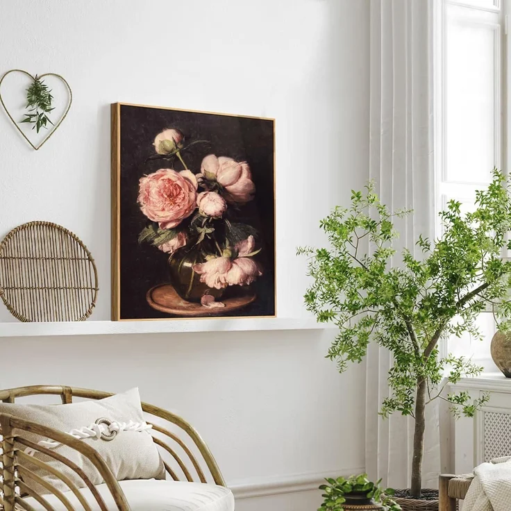 Vintage Leinwand Bilder mit Holzrahmen 30x40cm Wohnzimmer Wanddeko Rosa – Bild 2