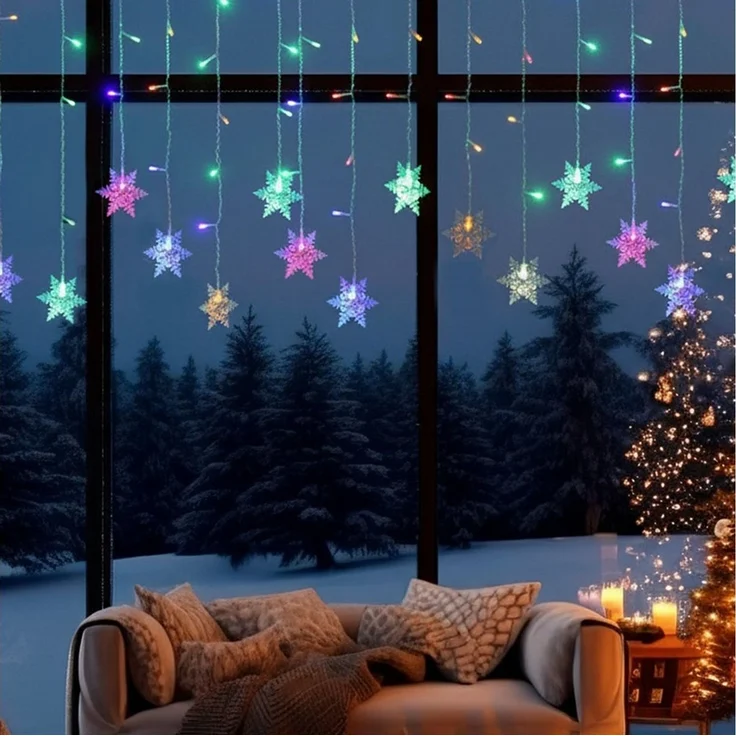 Lapamax LED-Lichterkette LED Lichtvorhang Weihnachten Lichterkette,Schneeflocke, 8 Modi, Timer,1.8m,6W – Bild 4