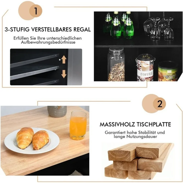 COSTWAY Küchenwagen, mit Arbeitsplatte, Schubladen & Gewürzregal, rollen – Bild 3