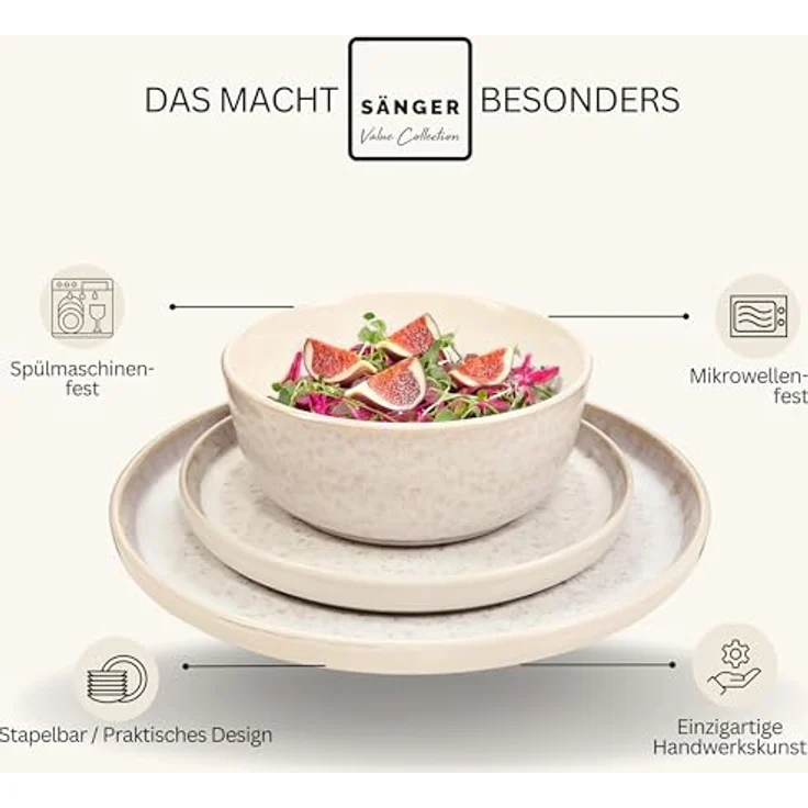 Sänger Kombiservice Key West, 30-teiliges Geschirrset in Creme, kratzfeste Oberfläche, vielseitig kombinierbar, für Essen und Trinken – Bild 4