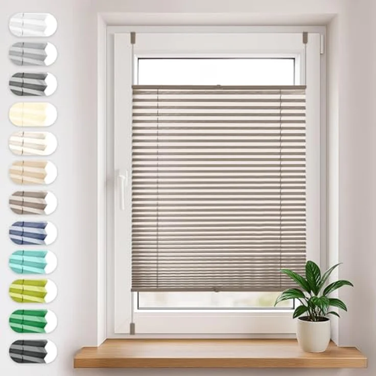 Sonello Plissee Klemmfix ohne Bohren 90cm x 220cm Braun Plisseerollo | Klemmrollo, Sonnenschutz für Tür & Fenster, Blickdicht, Sichtschutz, Fensterrollo, Fertigplissee Rollo - einfache Montage – Bild 1