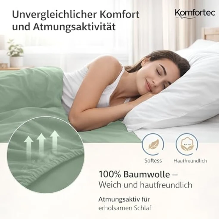 Komfortec 2er Pack Jersey Spannbettlaken 160x200 cm, 100% Baumwolle, Doppelpack Spannbettuch – Bild 3