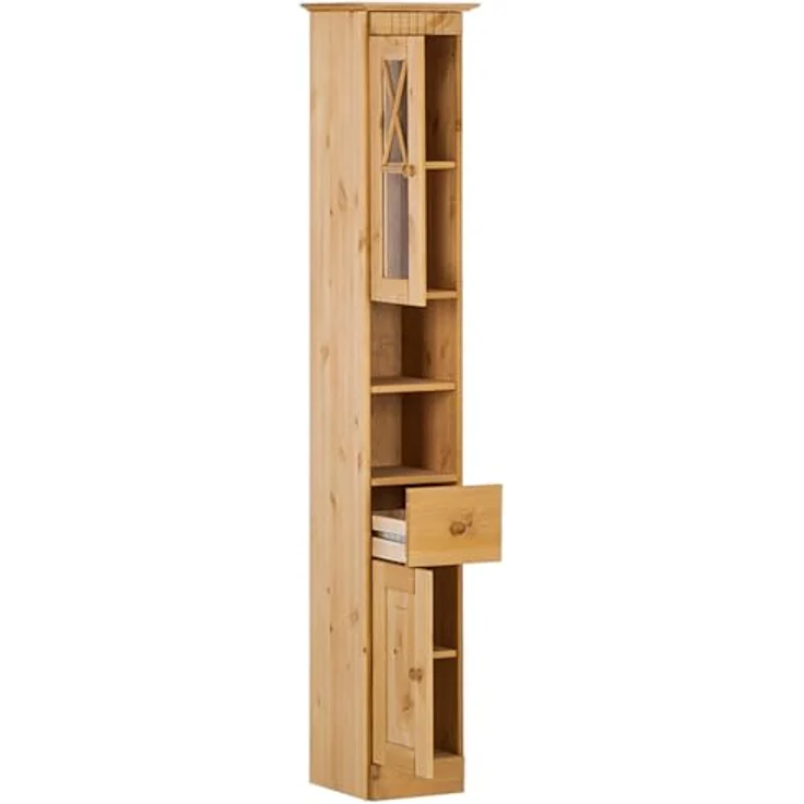Dorel Home Furnishings Cornelia | Hoher Badezimmerschrank mit 2 Türen und 1 Schublade in Kiefer – Bild 5