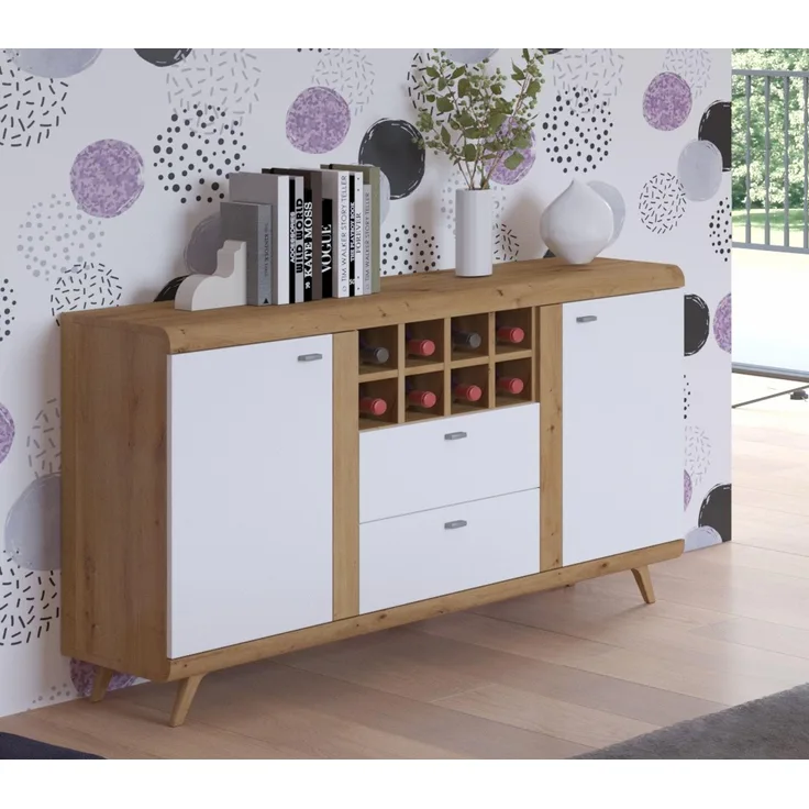 Kommode Bergen Weiß Hochglanz Eiche Artisan matt