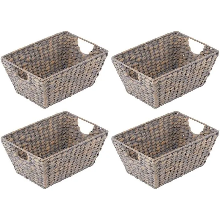 mDesign Flechtkorb Aufbewahrungskorb Wasserhyazinthe 4er Set Grau