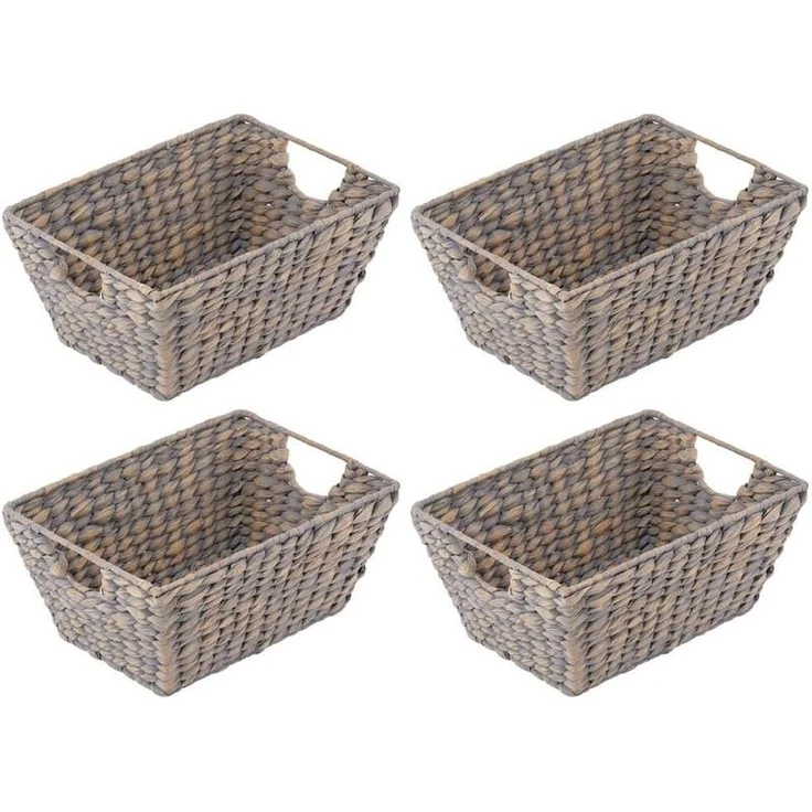 mDesign Flechtkorb Aufbewahrungskorb Wasserhyazinthe 4er Set Grau – Bild 1