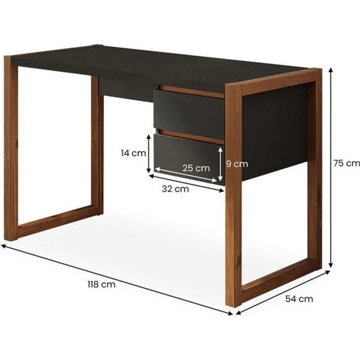 IDIMEX Schreibtisch BELINDA, Holztisch mit zwei Schubladen Schwarz/Kastanie – Bild 4
