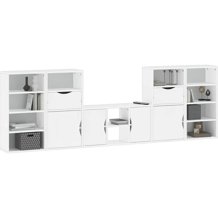 vidaXL 5-tlg. Wohnwand mit Stauraum ODDA Weiß Massivholz Kiefer 3365371 – Bild 3