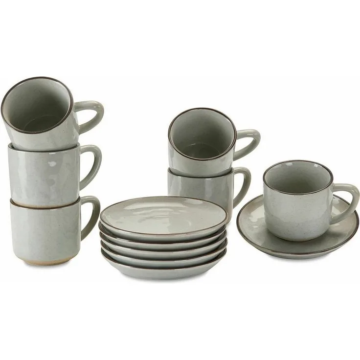 Mirabeau Geschirr-Set Tasse mit Untertasse 6er Set Biarré grau, Steinzeug