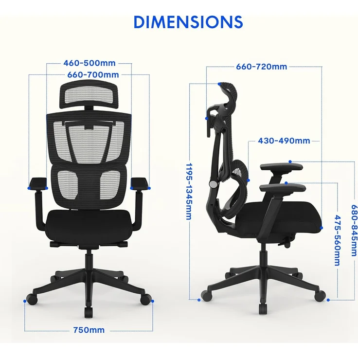 FLEXISPOT Bürostuhl Schreibtischstuhl Premium Ergonomischer C7 (Rückenlehne verstellbar 90°-128°, 2D-Kopfstütze, 3D-Armlehnen), Chef-Mesh-Bürostuhl, Computer-Bürostuhl, 130KG Tragkraft – Bild 2