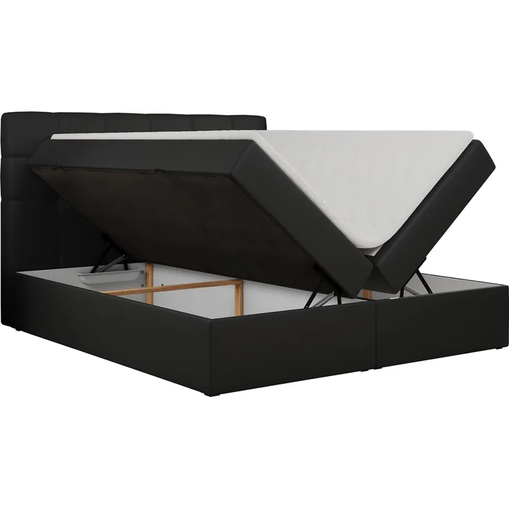 Polsterbett Kunstlederbett mit Bettkasten, Stauraumbett - ERNI - 160x200cm - Schwarz Kunstleder - H3