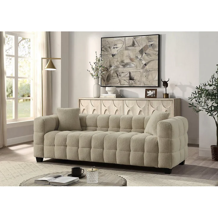 ATLANTIC home collection 3-Sitzer Stella, inkl. 2 Zierkissen und mit modernem Teddy Stoff – Bild 5