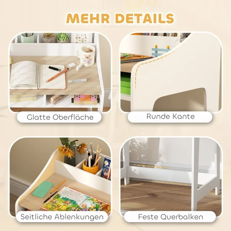 Kinder-Schreibtisch-Set mit Stauraum, offene Fächer, Stuhl, 3-8 Jahre, Holz--Naturholz--60x48x68cm--YOUDENOVA – Bild 6