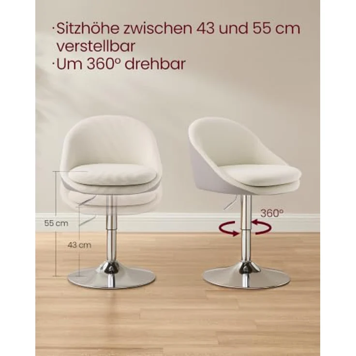 VASAGLE Schminkstuhl, Höhenverstellbarer Drehstuhl, mit Rückenlehne, Cord | Stuhl für Schminktisch, 360° Drehbar, für Esszimmer und Wohnzimmer, Hellmokkafarben, Lenna Kollektion LJB100L101 – Bild 3