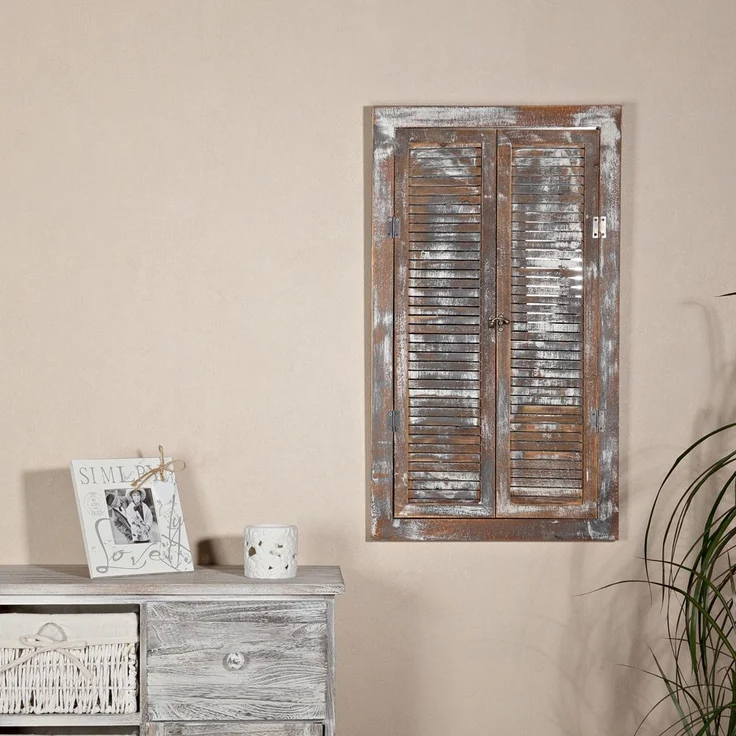 Wandspiegel quadratisch Braun Bilderrahmen Fensterladen Fotorahmen Flur Holzdeko – Bild 5