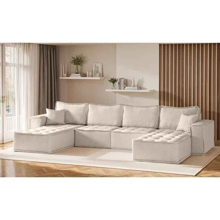 Wohnlandschaft Sofa U-Form Modulsofa-Set 4-teilig SANDE Stoff Alpine Beige