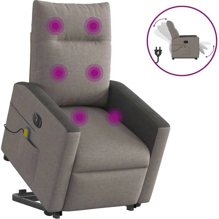 vidaXL Elektrischer Massagesessel mit Aufstehhilfe Taupe Stoff 3324078