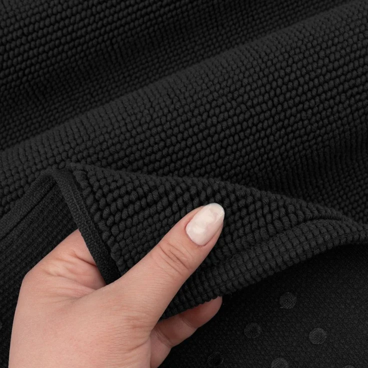Hammetex 100% Baumwolle rutschfeste Badematte, 51x86 cm Große Badvorleger für Badezimmer, Saugfähig Schnelltrocknend Waschbar Bad Fußmatten, Schwarz – Bild 4