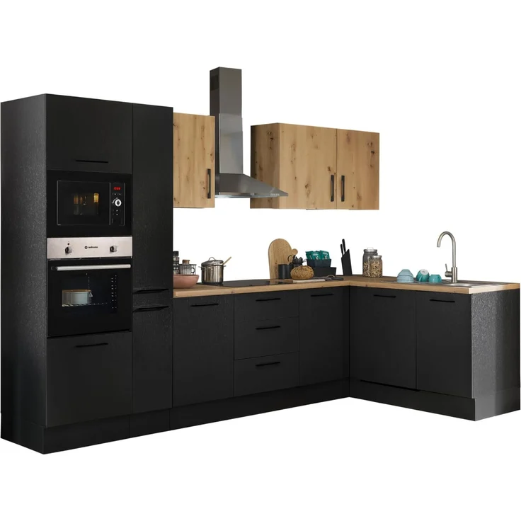 Turin LBM Eckküche 310 x 211 x 60 cm, schwarz - Ohne Küchengeräte - Moderne, geräumige Küche in Artisan-Eiche Optik mit viel Stauraum – Bild 1