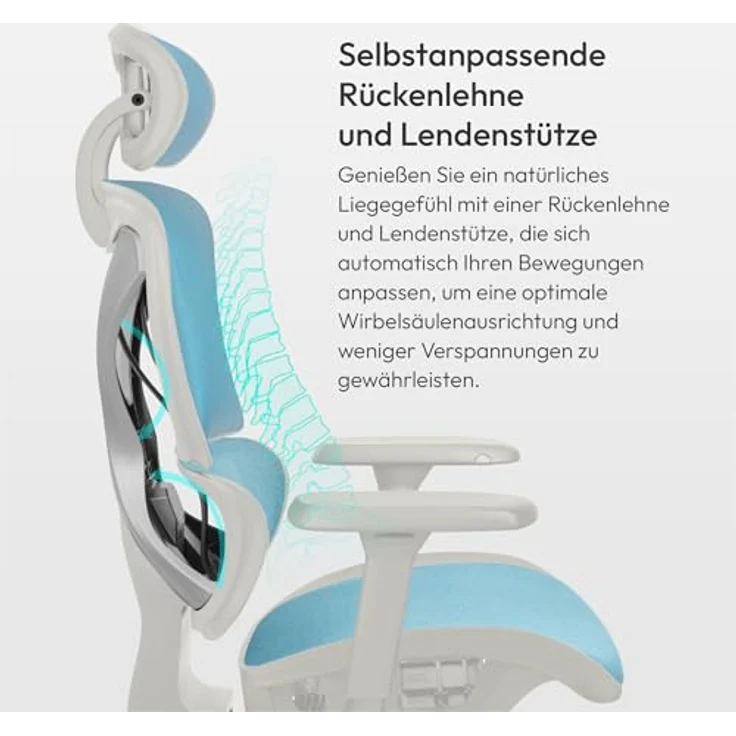 ThunderX3 XTC Ergonomischer Bürostuhl, Mesh-Bezug, höhenverstellbare 3D-Armlehnen, schwarz/blau, bis 125 kg belastbar – Bild 3