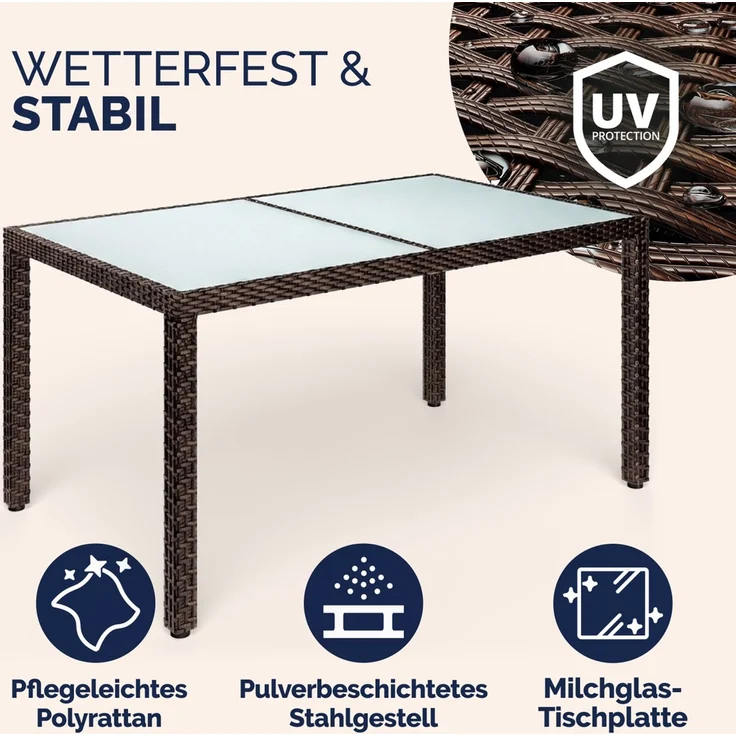 CASARIA® Gartentisch Wetterfest 150x90cm Polyrattan – Bild 4
