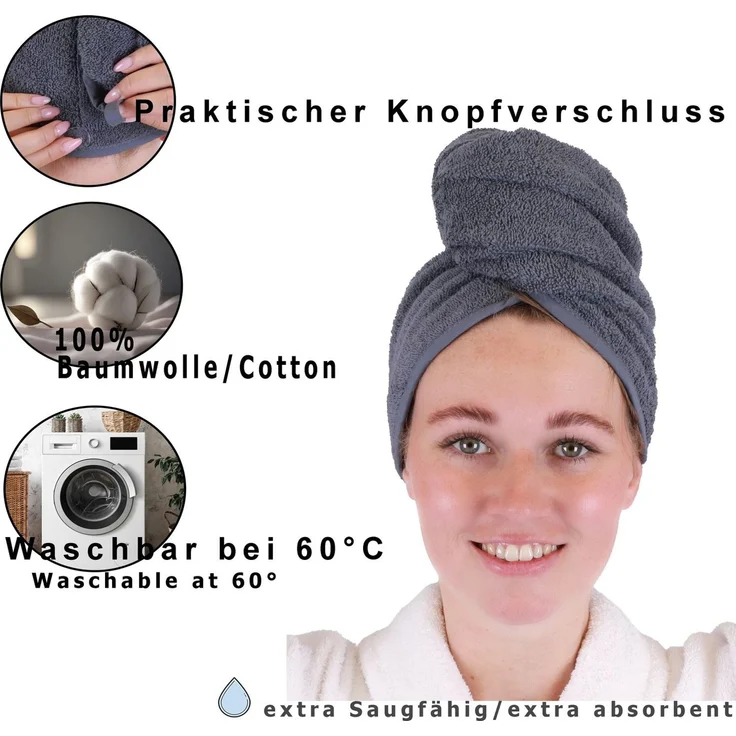 Betz Turban-Handtuch mit Knopf BERLIN Kopfhandtuch Haarturban, (2-St), mit Knopfverschluss – Bild 2
