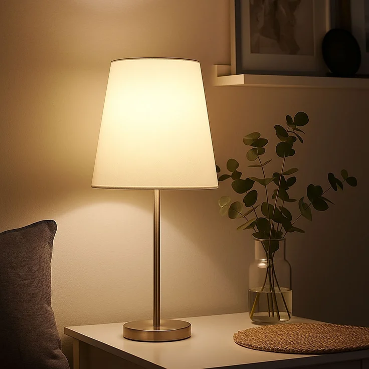 Tischleuchte, nickel-matt, Textil, weiß, E14, H 45 cm – Bild 5