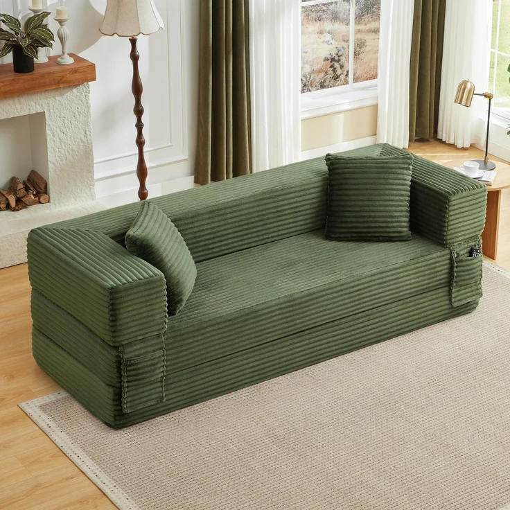 ZUBALIYA Schlafsofa, mit Schlaffunktion, H 60 × T 200 × B 76 cm, Grün, Schaumstoff – Bild 3