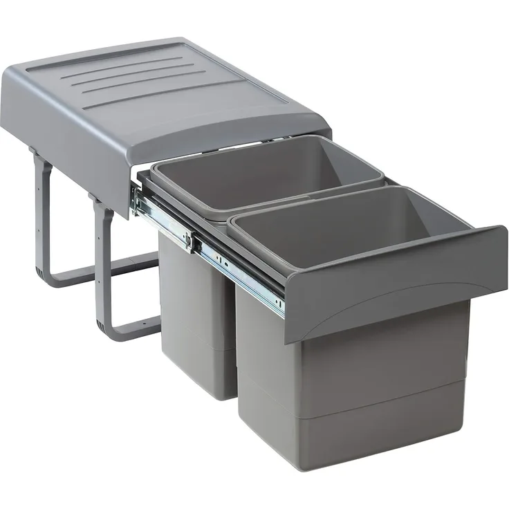 Ekotech Abfallsammler 2x15 Liter Einbau Mülleimer Müllsystem Küchenschrank grau
