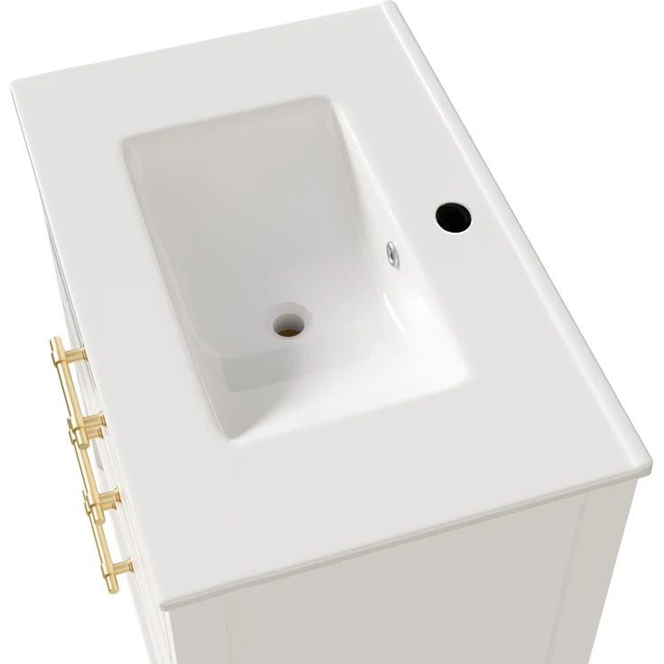 Waschtisch-Unterschrank 76 cm Weißgold mit Keramikbecken 2 Schubladen gold handhaben – Bild 7
