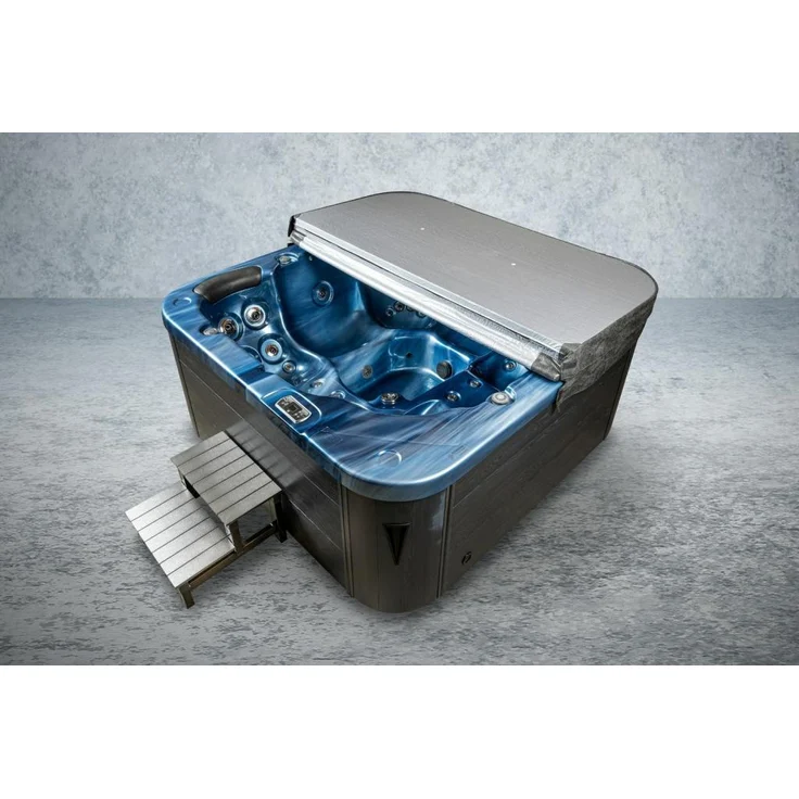 PureHaven Outdoor-Whirlpool 215x215 cm für 5 Personen mit 53 Massagedüsen Heizung Farblicht und Thermoabdeckung UV-Wasseraufbereitung 2 Liegeflächen – Bild 10