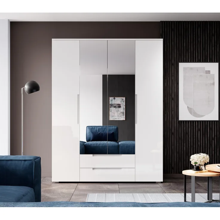 Kleiderschrank >Suzette< in Weiß - 160x208x57cm (BxHxT)