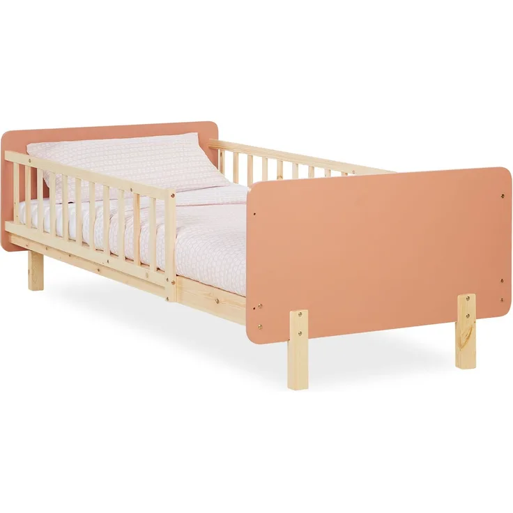 Kinderbett 90x200 cm mit Lattenrost Rausfallschutz Rot Bettgestell Holzbett Einzelbett Gitterbett Massiv Holzbettrahmen