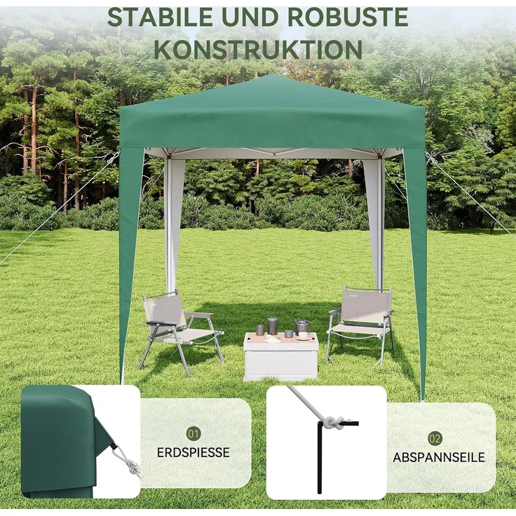 Aoxun Pop Up Pavillon 2x2m Wasserdicht, Metallrahmen-Schutzzelt, Höhe Verstellbar, Faltpavillon 2x2 mit Tragetasche für Camping Party, Grün – Bild 4