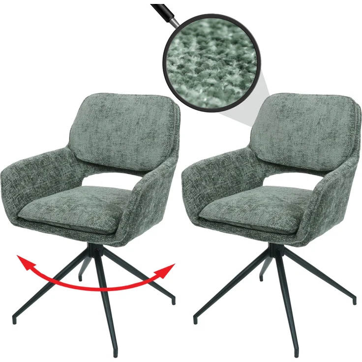 2er-Set Esszimmerstuhl HWC-N74, Küchenstuhl, drehbar Auto-Return, Stoff Chenille (490g/m²) Öko-Tex ~ grün – Bild 1