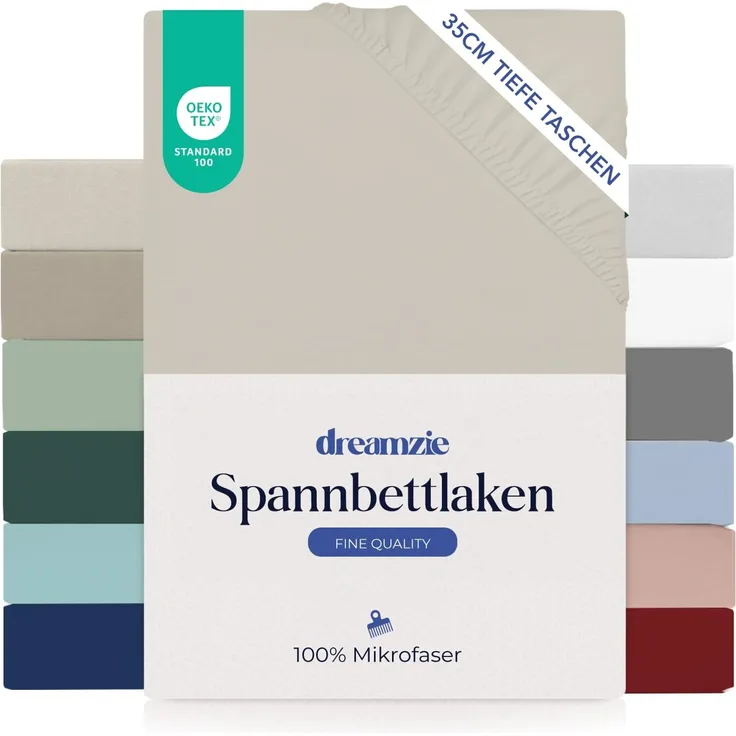 Dreamzie Spannbettlaken 120x200 cm - 35 cm Tiefe Tasche - 100% Mikrofaser Bettlaken - Beige, Schadstoffgeprüft(Oeko TEX), Bettlaken mit Gummizug