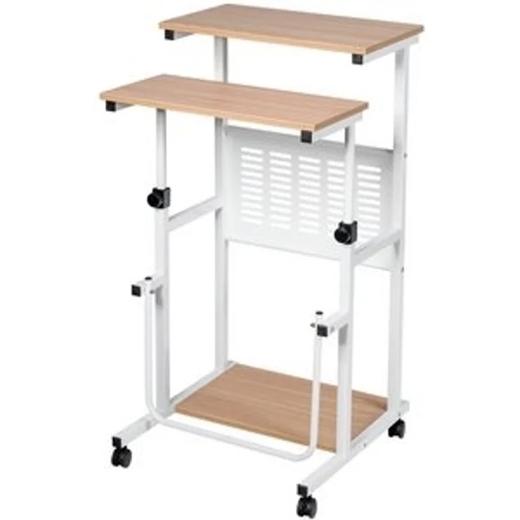 COSTWAY 2-in-1 Laptoptisch & Schreibtisch, Bürotisch auf Rollen, Projektionstisch Stehtisch höhenverstellbar – Bild 6