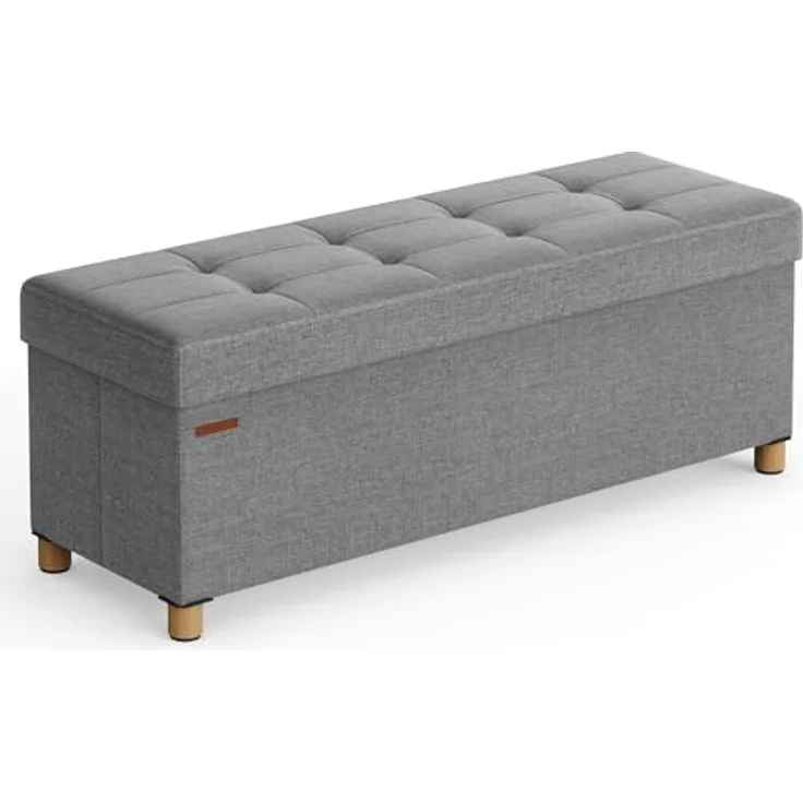 Songmics Sitzbank mit Stauraum, Schuhbank, klappbare Sitztruhe, Aufbewahrungsbox, Fußbank, 38 x 110 x 40 cm, für Wohnzimmer, Schlafzimmer, Aschgrau – Bild 2